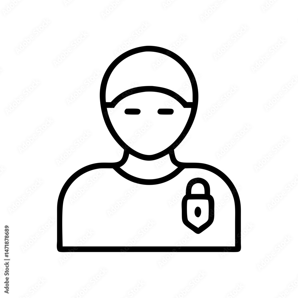 Poster a black line icon showing a user profile silhouette with a padlock in the lower right, symbolizing u