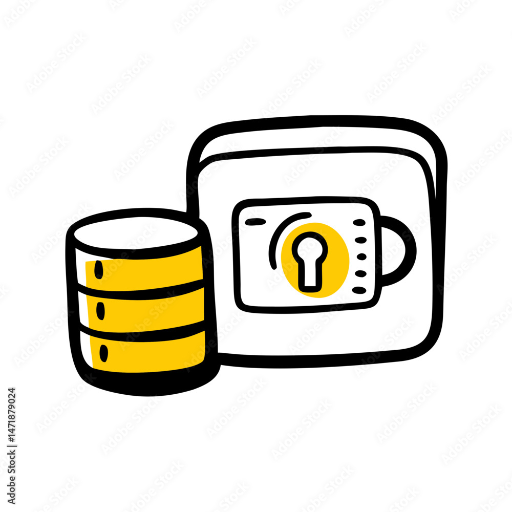 Aufkleber this hand-drawn icon features a database connected to a safe, perfect for websites or blogs about da