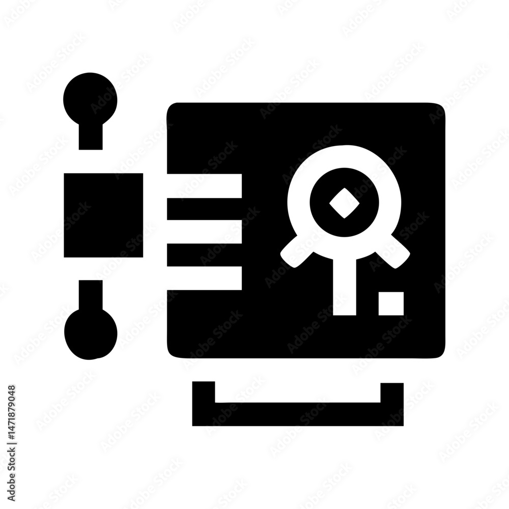 Poster a solid black icon representing a secure access system, possibly biometric or key-based, for a door 