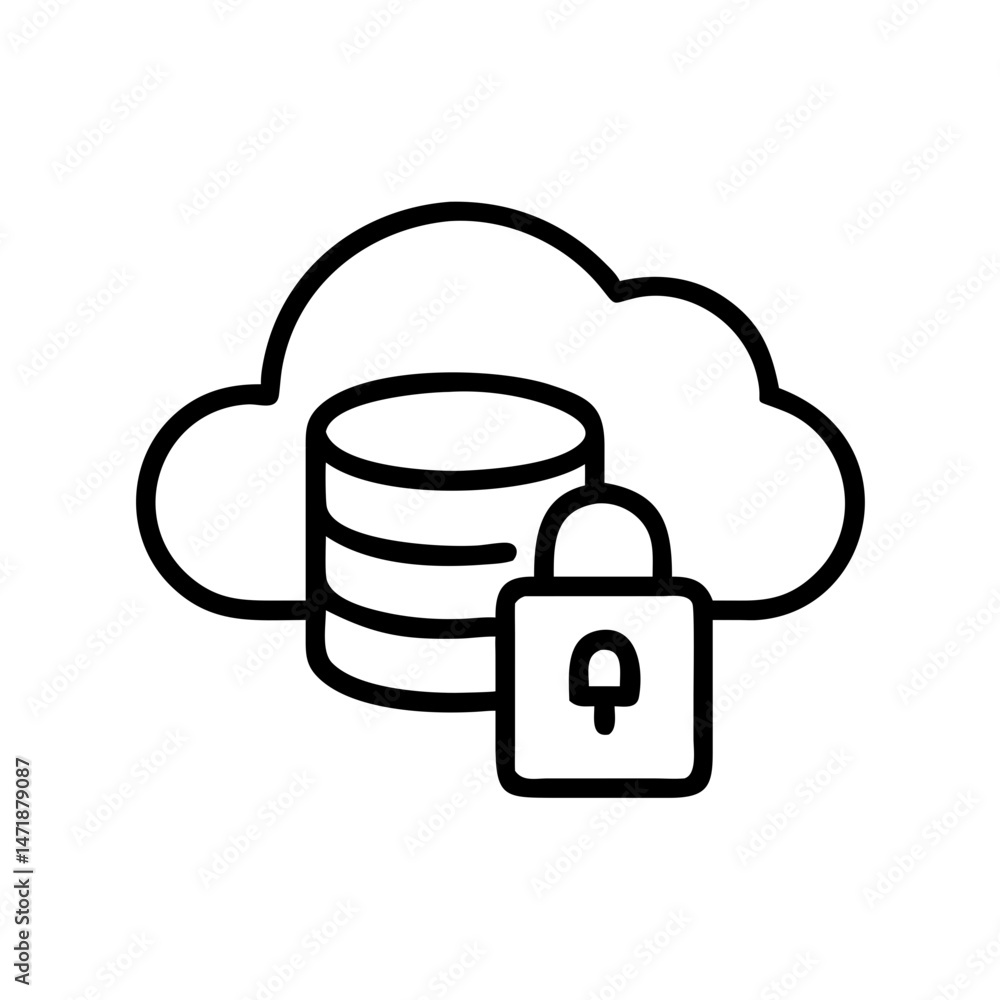 Poster an icon representing cloud data storage with a padlock, suitable for websites or blogs about cloud c