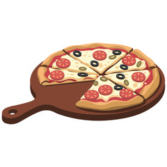 Pizza with toppings isometric isolated vector illustration on white background