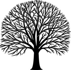 Obraz premium Isolated tree design featuring simple black and white silhouette art. Ideal for nature themes, posters, backgrounds, and wall art.
