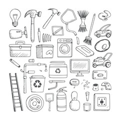 Set of home services doodle on white background. Hand drawn abstract doodle isolated on white background.