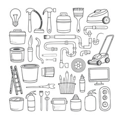 Set of home services doodle on white background. Hand drawn abstract doodle isolated on white background.