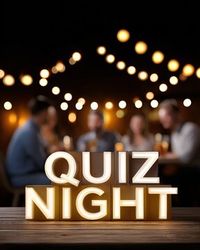 Quiz Night Sign with Friends in the Background