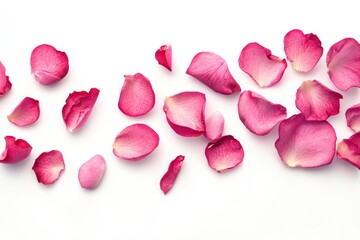Fototapeta premium Floating pink rose petals on white background