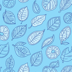 Obraz premium A Autumn leaves and fruits blue outline pattern