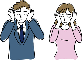 メンタルヘルス、耳を塞いで心を守る男女