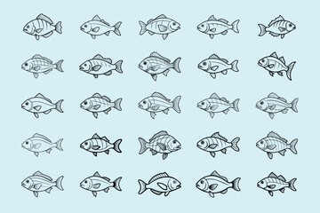 snapper fish design, labeled line art vector silhouette illustration.