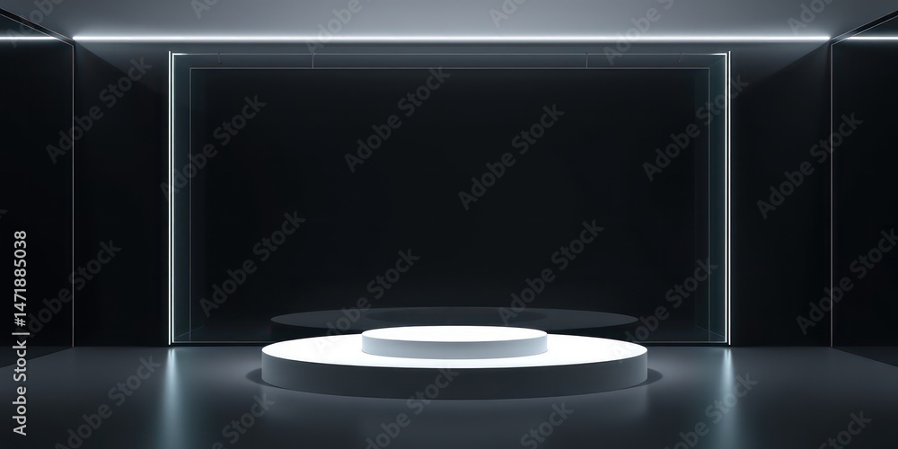 Poster modern minimalist stage with illuminated platform and dark background