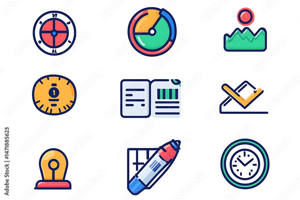 Poster colorful set of icons designed for dynamic action planning.
