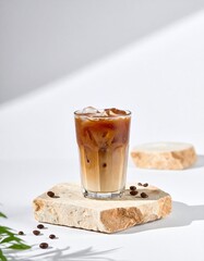 Iced coffee drinks on a neutral background