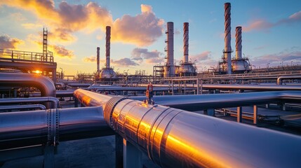 Polished steel pipeline junctions in an industrial setting through selective focus photography