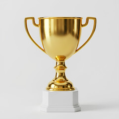 Golden trophy cup mockup, front view, isolated on white. Achievement and reward concept. Championship award design for success or sports visuals.