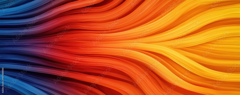 Poster vivid abstract waves in blue, red, orange, and yellow blend seamlessly, creating a dynamic, energeti