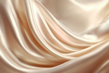 Fototapeta premium Elegant and luxurious draped silk fabric in a soft golden color, showcasing smooth textures, flowing shapes, and subtle highlights and shadows creating a mesmerizing effect.