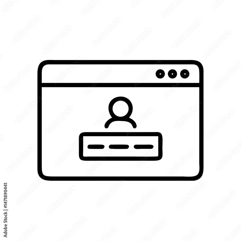 Aufkleber simple black and white login page icon with a person and password field, suitable for web developmen