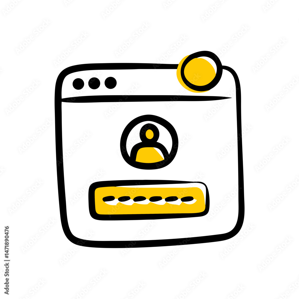 Poster doodle-style user profile interface with yellow accents. suitable for web design blogs, ui/ux resour