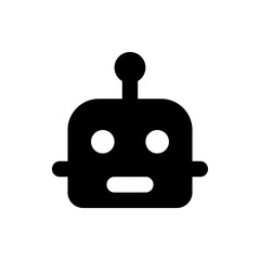 Illustration of a simple black robot head with rounded edges and a single antenna on a white background