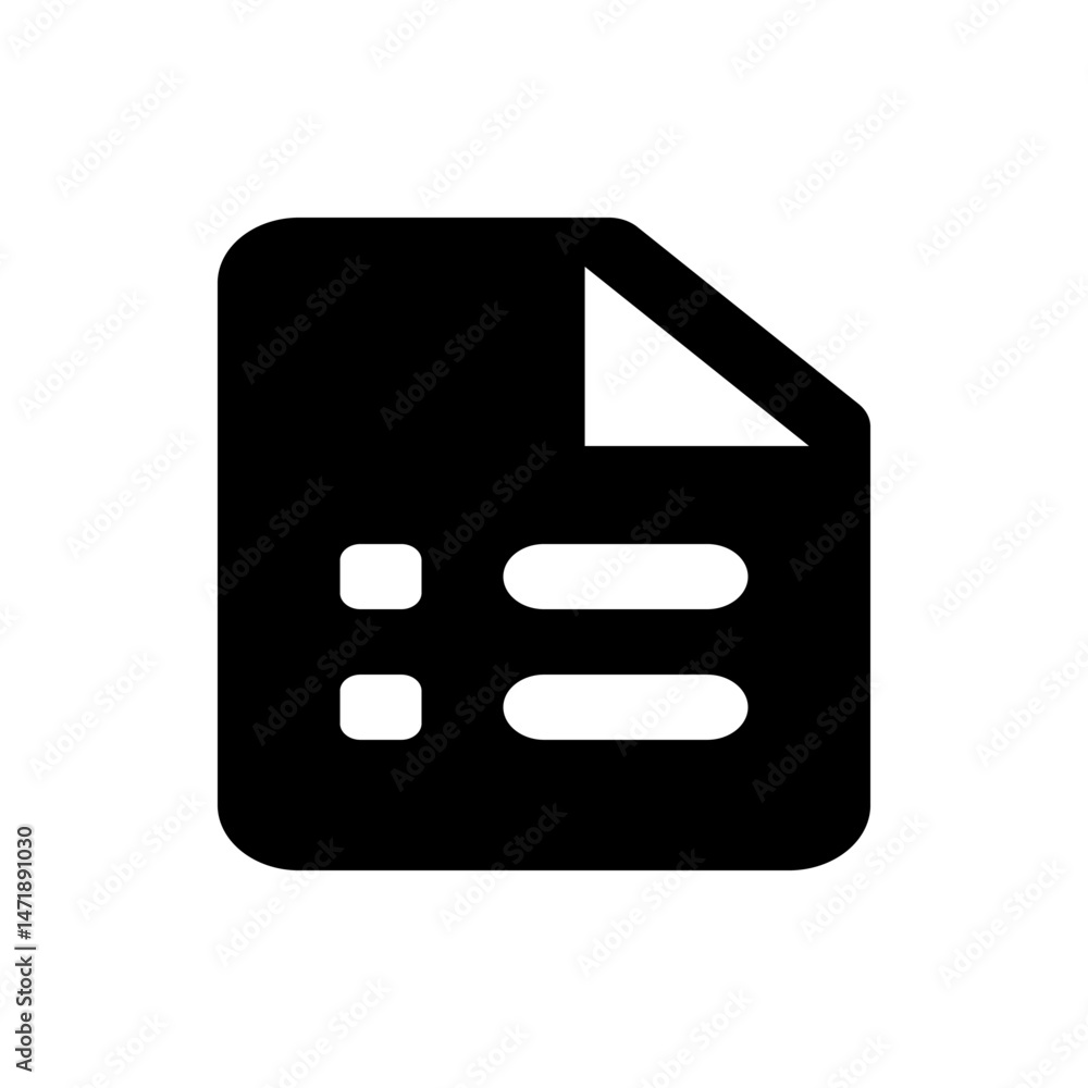 Poster black document icon with a folded corner and two sets of data indicators on a white background view