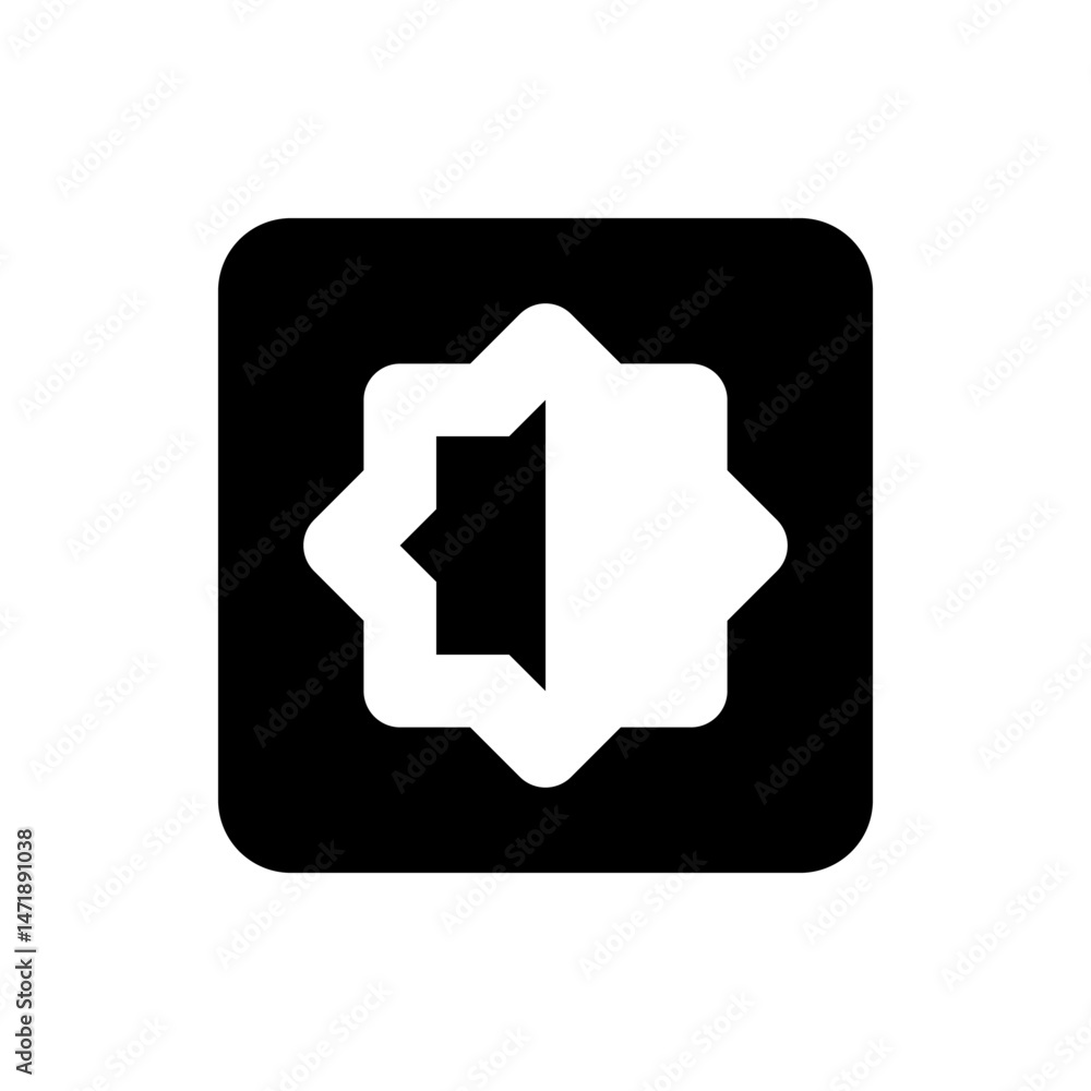 Poster a white geometric star shape inside a black rounded square creating a modern and minimalist design e