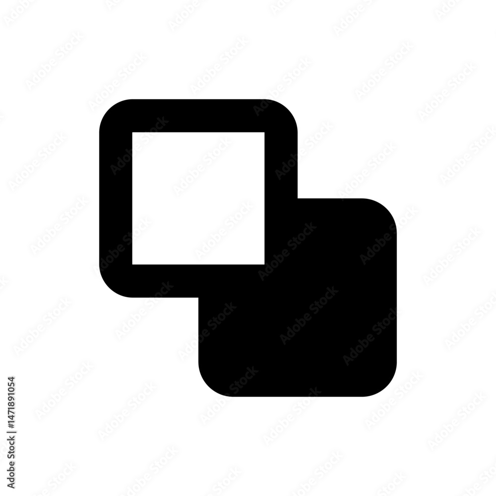 Poster black rounded rectangle with square cut out overlapping another rounded rectangle on a white backgro