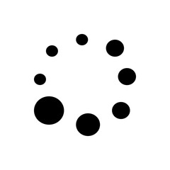 Circular arrangement of black dots with varying sizes on a white background forming a loading icon shape