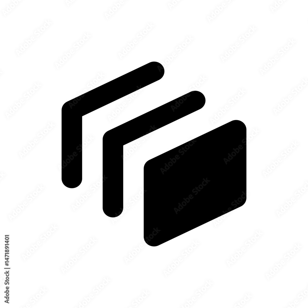 Poster three black layered shapes with rounded edges in isometric view on a white background illustration d