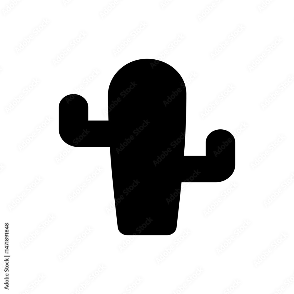 Poster silhouette of a saguaro cactus with two arms extending from its body in a simple graphic style image