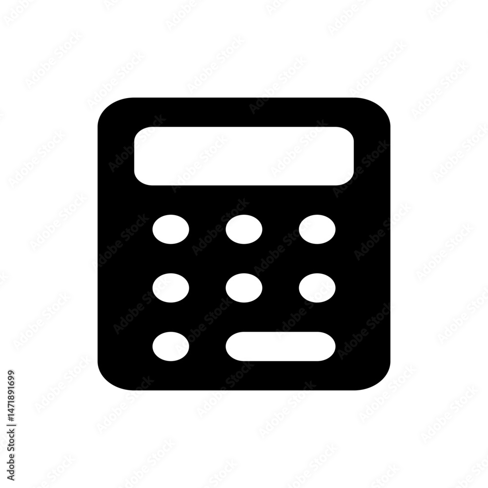 Poster black calculator icon with rounded corners and a display screen and button layout for calculations t