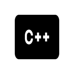 Illustration of the c plus plus logo in white on a black rounded rectangle background representing coding