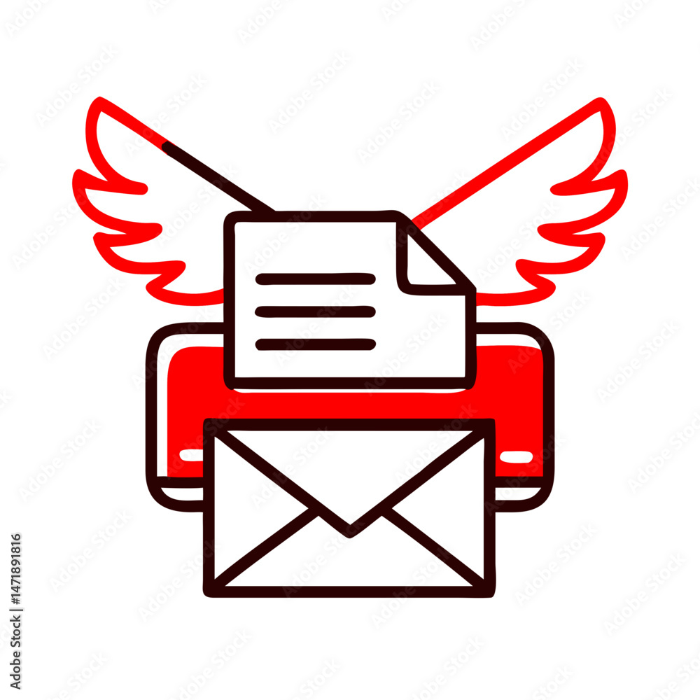Poster flying email icon with wings symbolizing dynamic communication