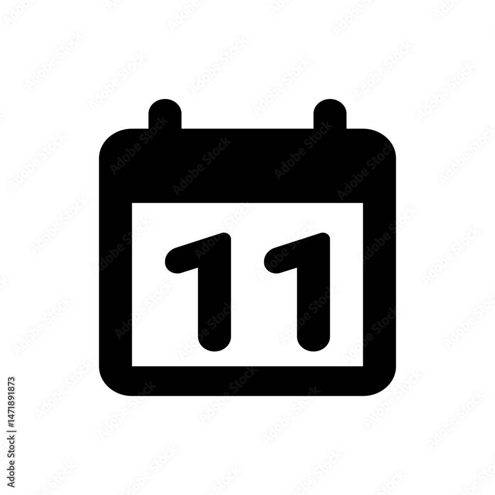 Poster illustration of a black calendar icon displaying the number eleven in a simple and minimalist style 