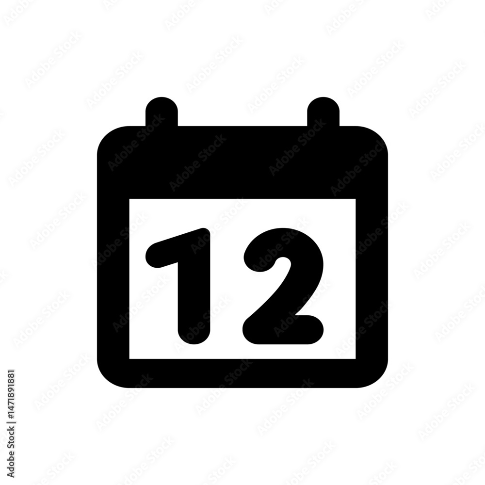 Poster black calendar icon displaying the number twelve indicating a date or appointment reminder symbol 10