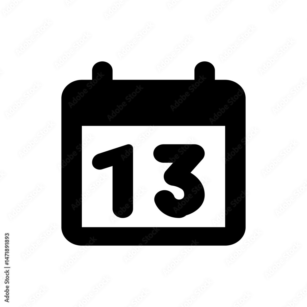 Poster black and white calendar icon showing the number thirteen indicating a specific date or event on the