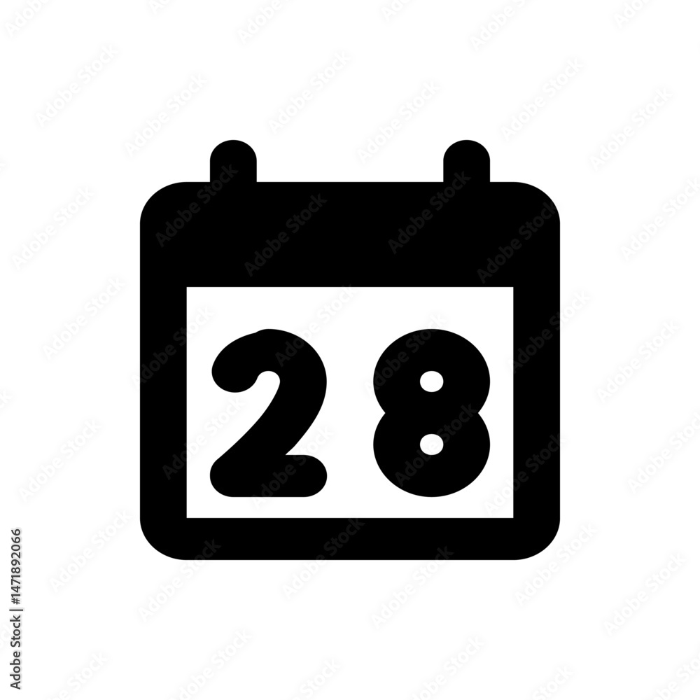 Aufkleber illustration of a black calendar icon displaying the number twenty eight on a white background desig