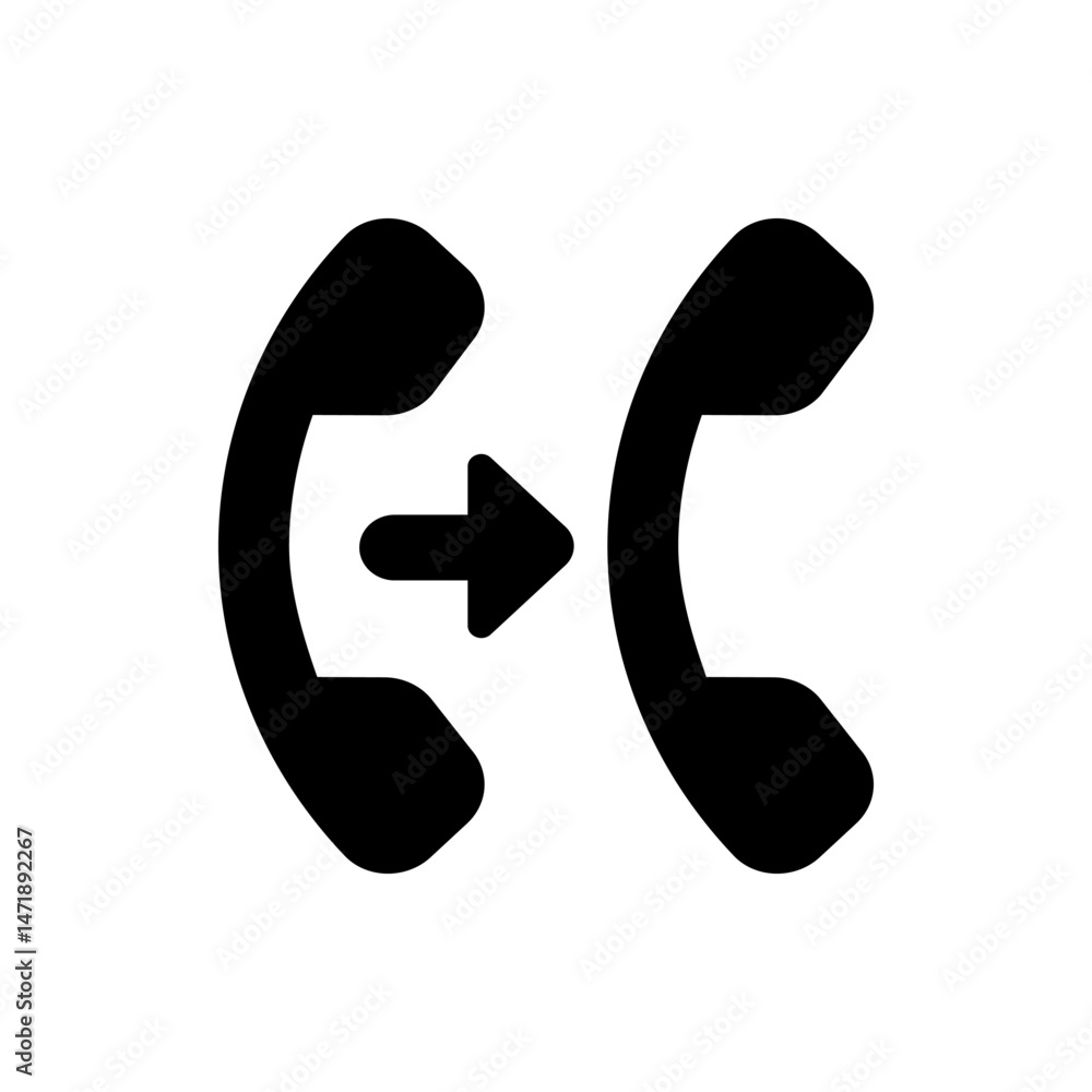 Poster two black phone handsets with a right pointing arrow between them indicating call forwarding or tran