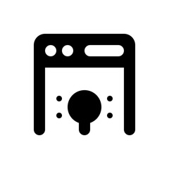 A simple black and white icon depicting a washing machine with a light bulb inside the appliance door