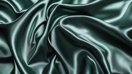 Fototapeta premium Abstract waves of smooth emerald green satin fabric material background