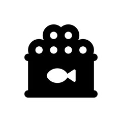 Illustration of a fish tank with a fish inside and bubbles at the top in a simple black and white style