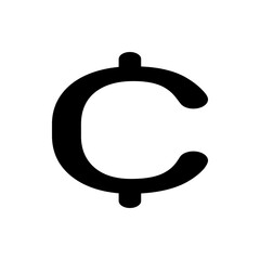 Illustration of a black cent currency symbol with rounded terminals on a white background plain design