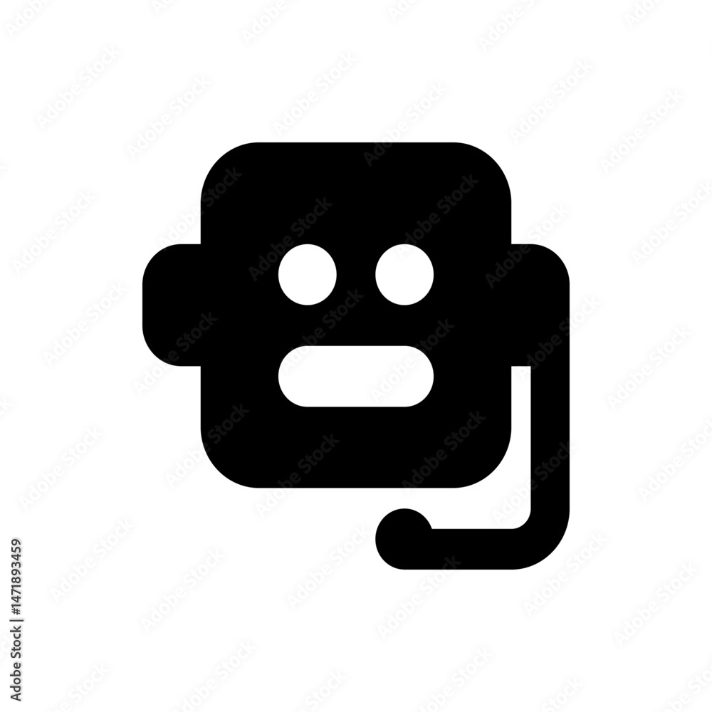 Aufkleber Stylized black robot face with round eyes and mouth and a rounded rectangular head and side appendage
