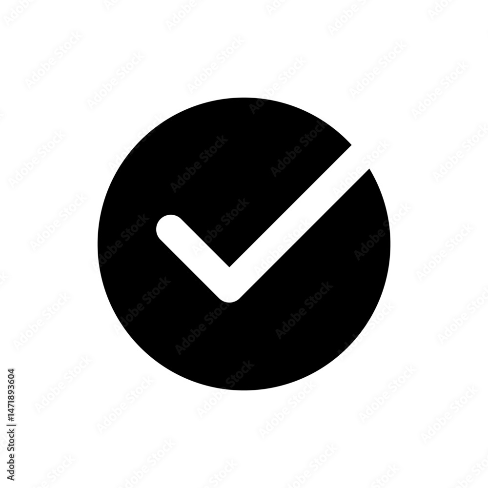 Poster a black circle containing a white check mark indicating approval or completion with rounded edges de