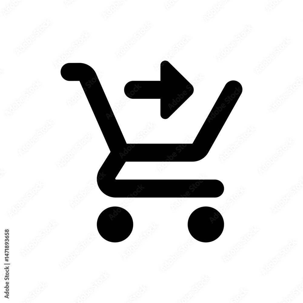 Poster black shopping cart icon with an arrow pointing to the right indicating checkout or proceed to payme