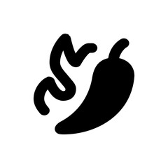 Silhouette of a hot chili pepper with wavy steam emanating from it in a simple black and white design