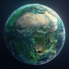 Detailed view of the Earth from space, focusing on the continents of Africa and Europe, showcasing its natural features and glowing city lights.