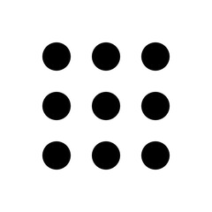 A grid of nine solid black circles arranged in a three by three pattern on a white background plain design