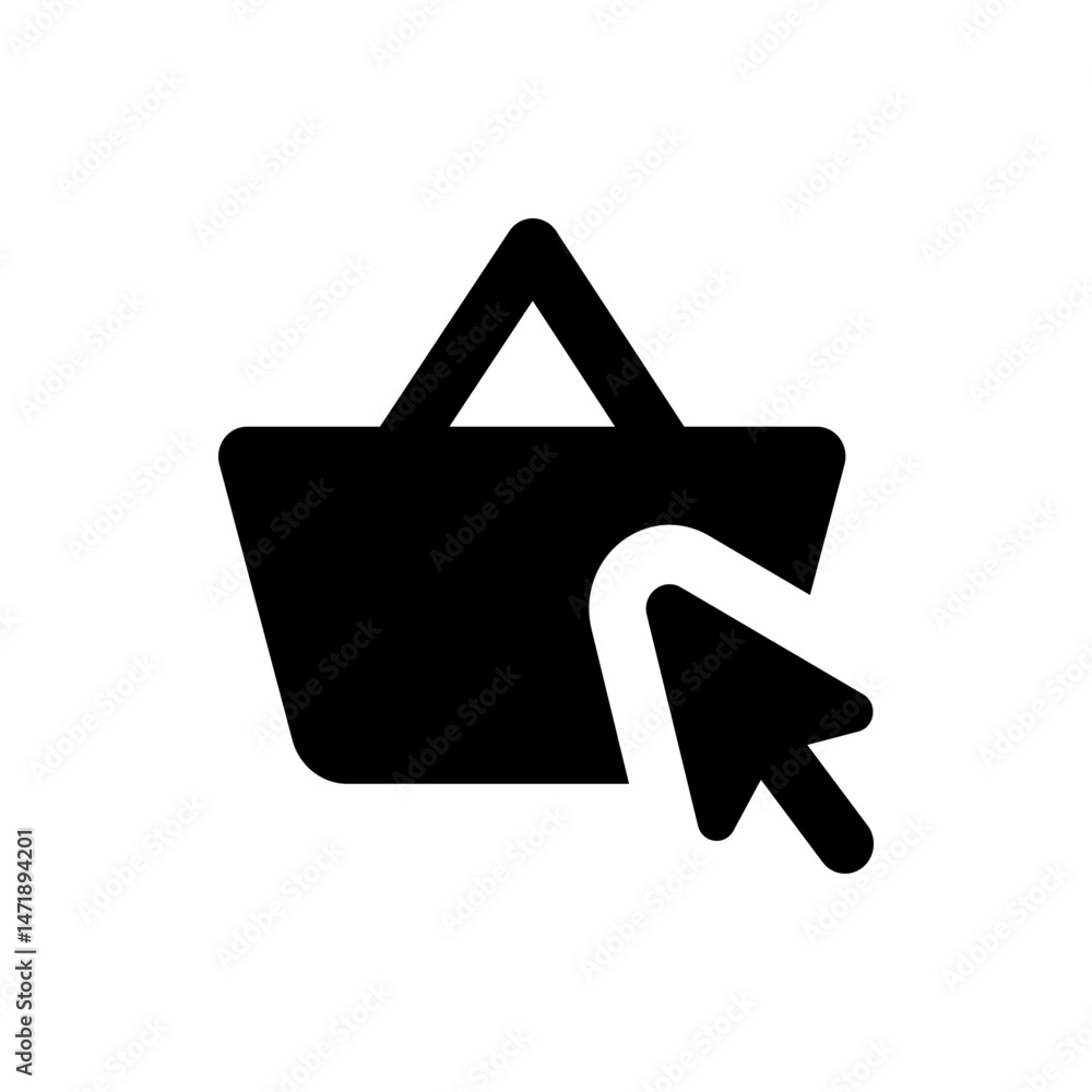 Poster black shopping basket icon with a cursor pointing towards it, symbolizing online shopping and e comm