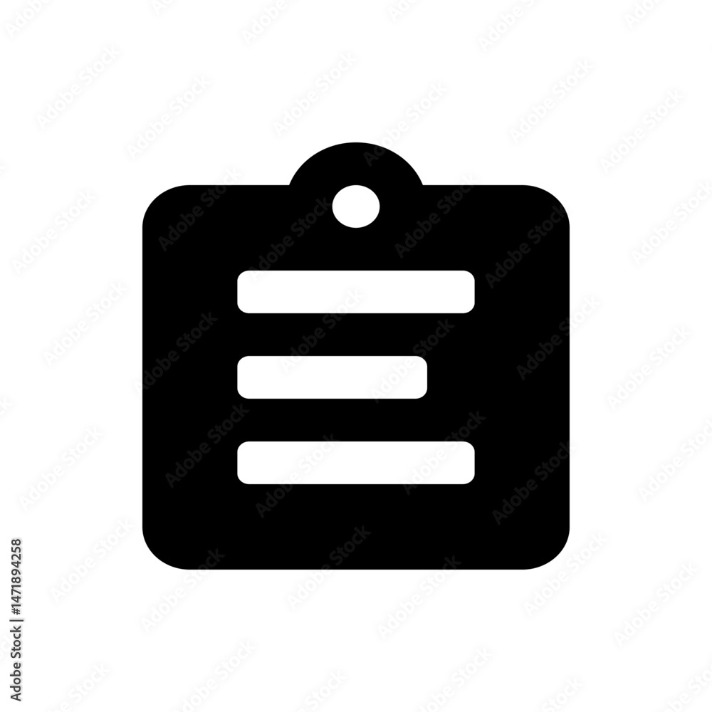 Poster a black clipboard icon with rounded corners and three horizontal lines representing text on the page