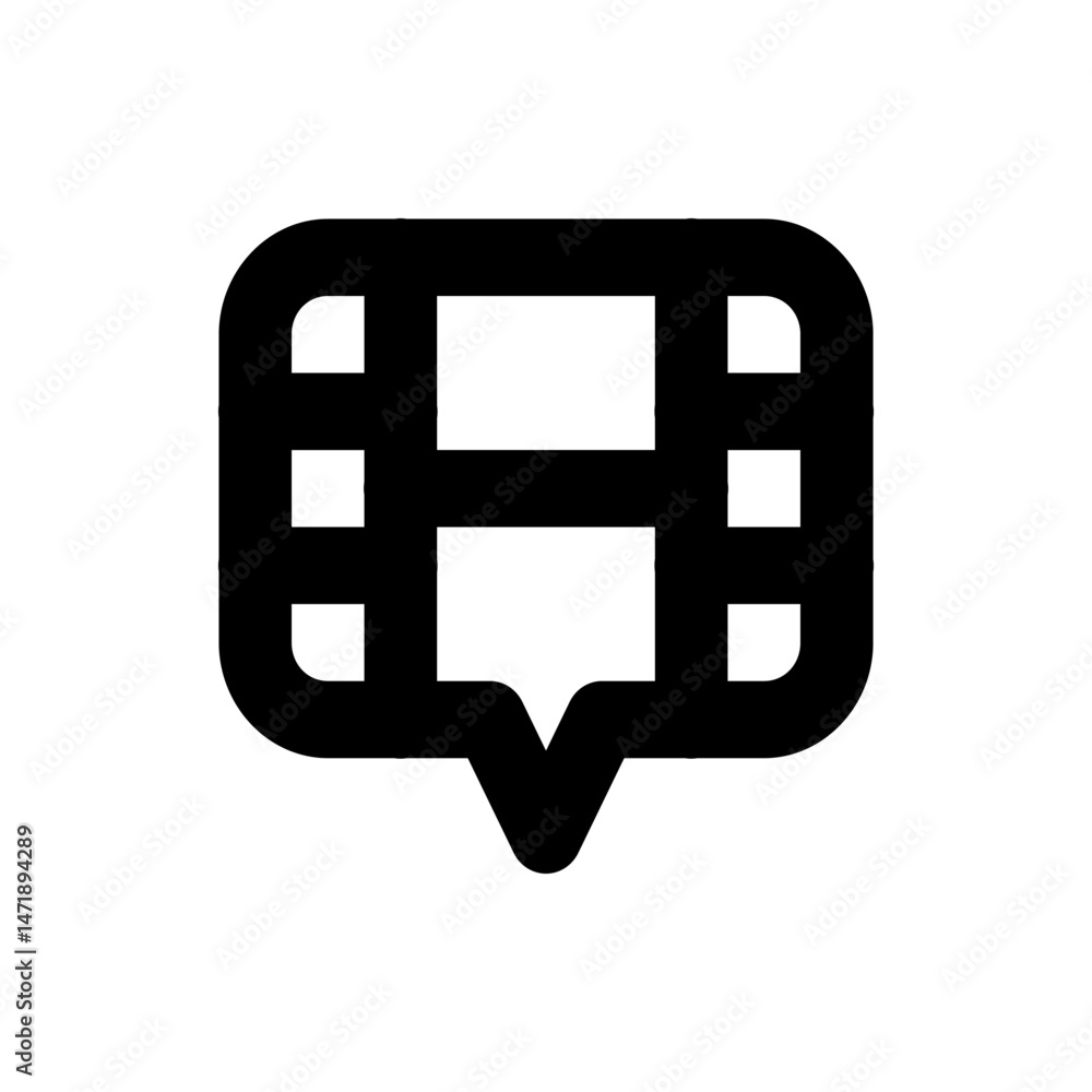 Poster black and white icon of a speech bubble with rectangular shapes inside it on a white plain backgroun
